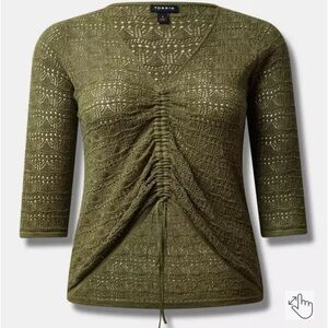 Torrid Open Stitch Pullover V-Neck Cinched Front Sweater